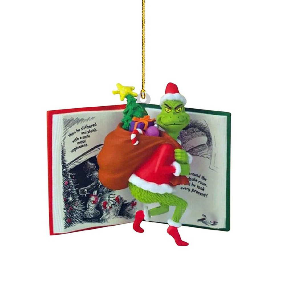 Christmas Grinch Book Tree Decoration Hanging Ornaments Acrylic Pendant Gift