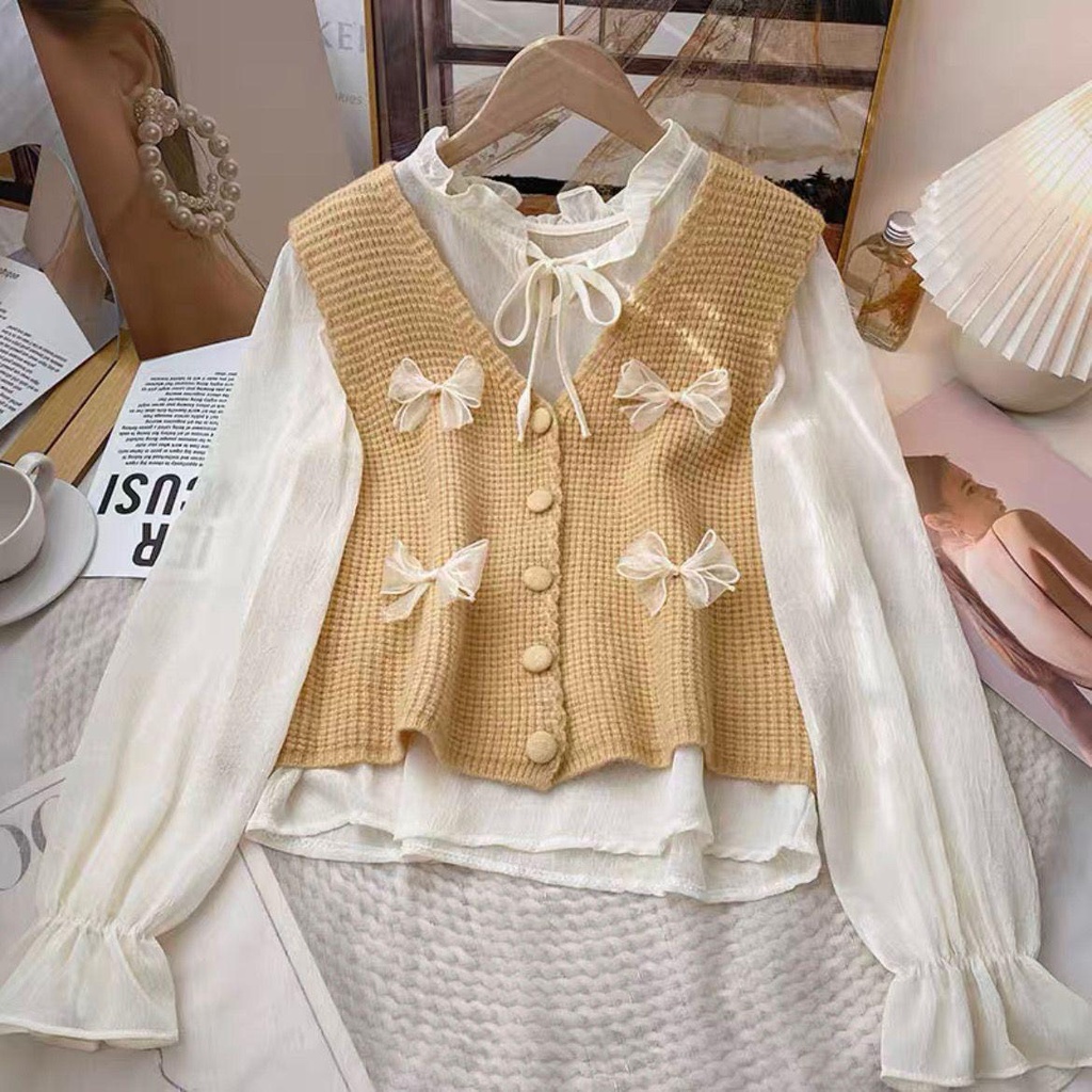 Áo Không Tay Phối Nơ Thời Trang Mùa Xuân Hàn Quốc Dành Cho Nữ