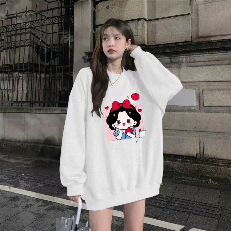 Áo Sweatshirts Mỏng Tay Dài Dáng Rộng In Hình Cho Nữ