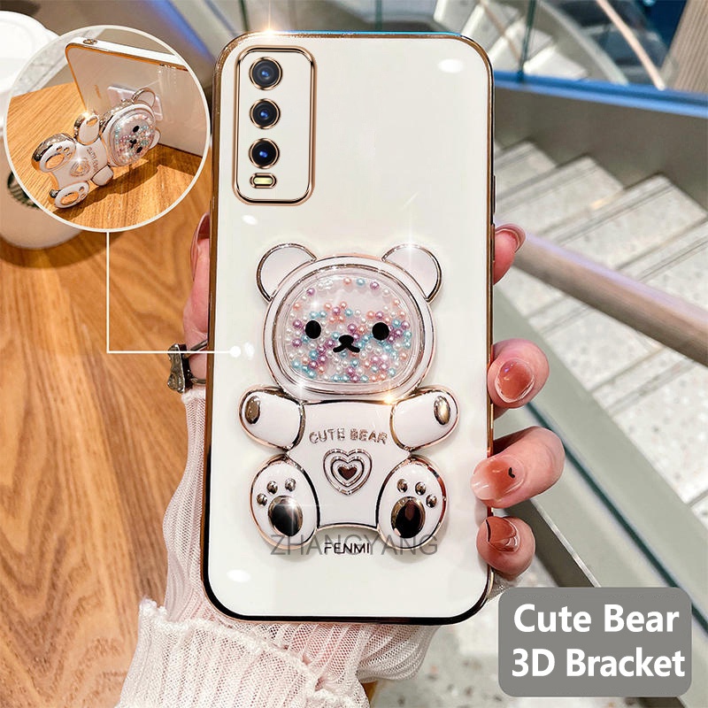 Ốp lưng vivo y20 y12s y20s y20i y12a Ốp Điện Thoại tpu Dẻo Mạ Màu 3d In Hình Gấu Nhỏ Đáng Yêu Có Giá Đỡ Cho vivo y20 y12s y20s y20i y12a