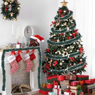2m Nhân Tạo Giáng Sinh Tinsel Ruy Băng Xmas Cây Treo Pendents Đồ Trang Trí Cây Gậy Xanh Ruy Băng Vòng Hoa Vòng Hoa Trang Trí Tiệc Tại Nhà