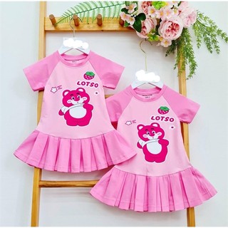 Váy thun xếp ly- hồng gấu dâu Zunkids
