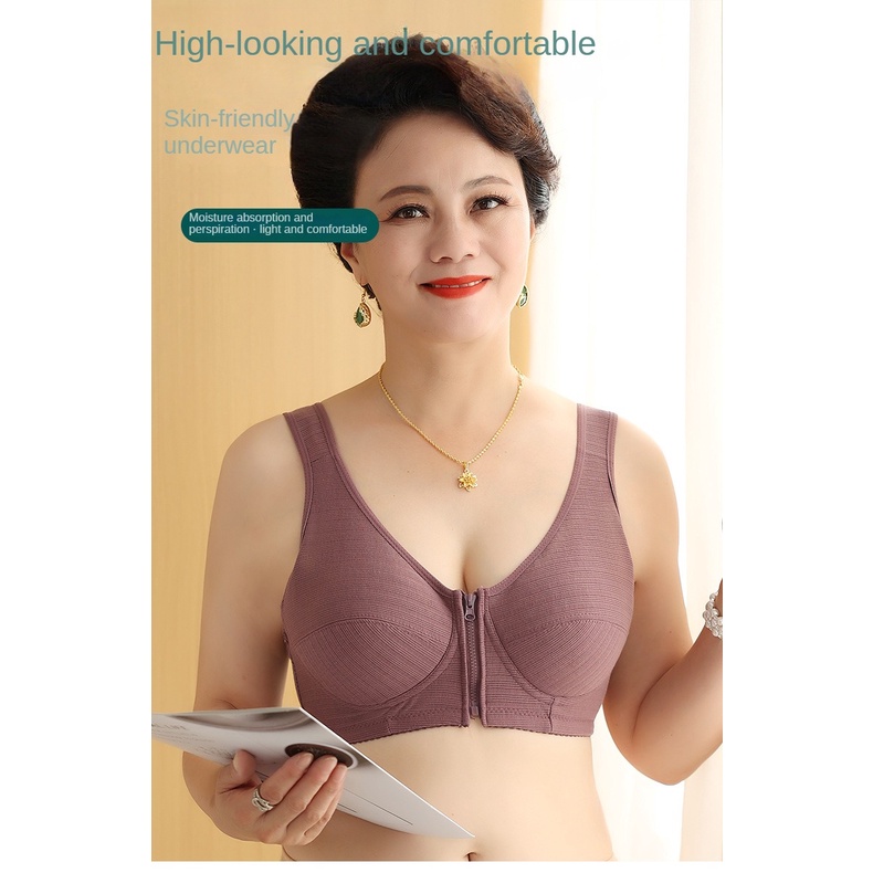 Áo Ngực cotton Mềm Không Dây Khóa Kéo Trước Cho Phụ Nữ Trung Niên 36-46