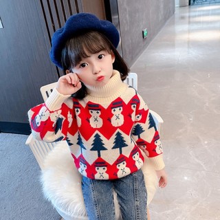 Cô gái mùa thu và mùa đông Giáng sinh áo len trẻ em cổ cao mới áo dệt kim trẻ em áo trẻ em quần áo trẻ em