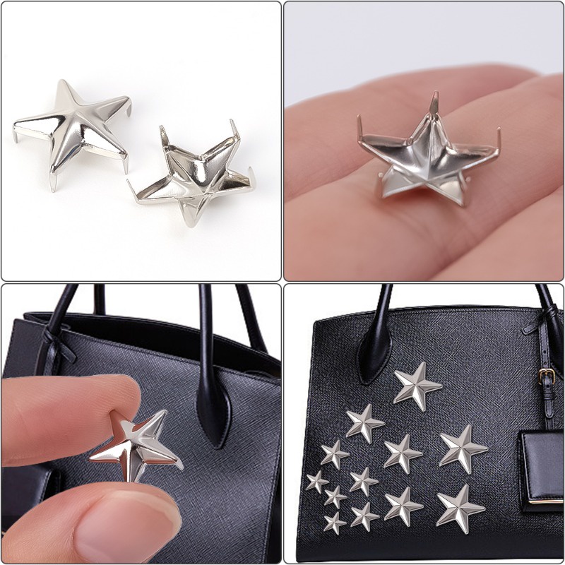 Set 10 Đinh Tán 7 / 10 / 15 / 20mm Hình Ngôi Sao Kim Loại Tự Trang Trí Móng Tay / Giày Da
