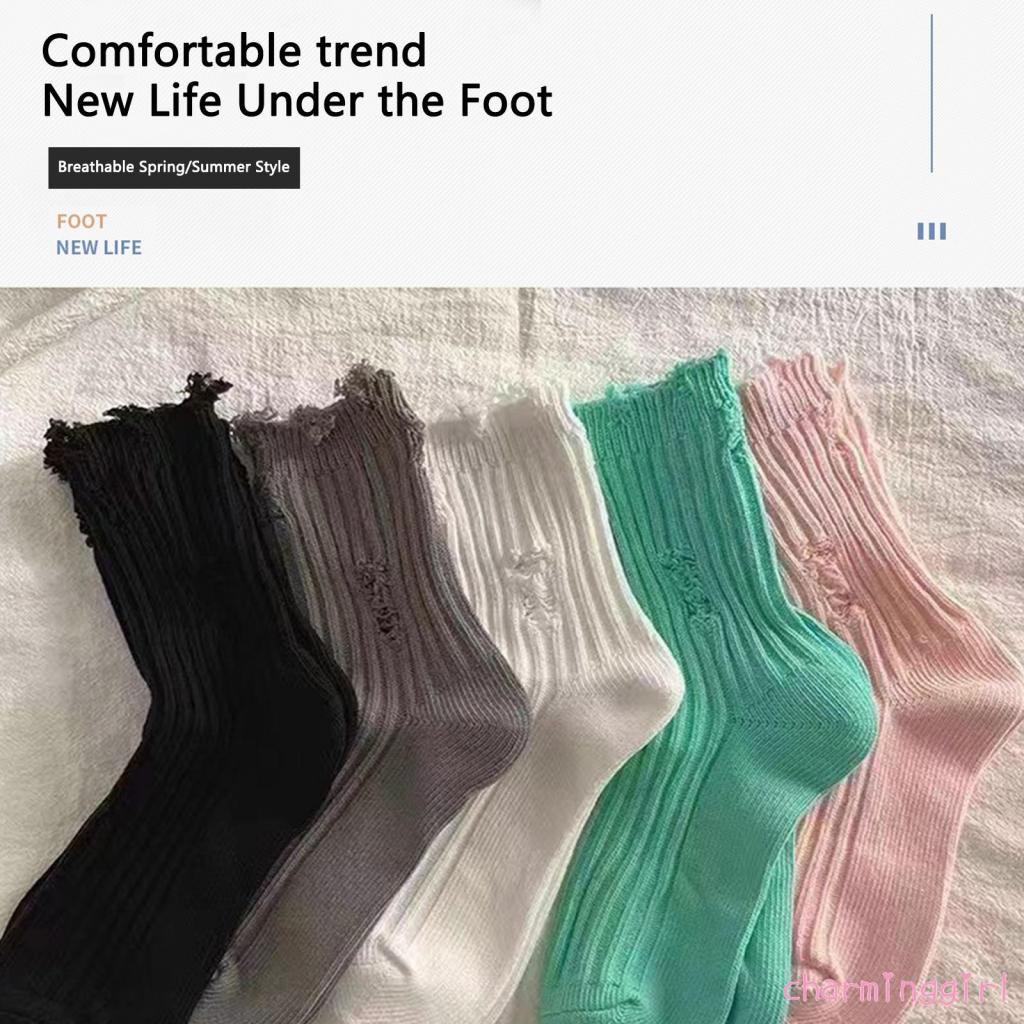 Vớ Dệt Kim Màu Trơn Rách Gối Phong Cách Đường Phố vintage Thời Trang Mùa Đông Cho Nữ