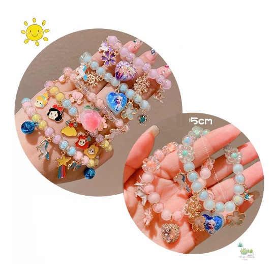 Vòng tay hình hoạt hình ELSA, Bạch Tuyết, Nàng Tiên Cá, Ngựa Pony cho bé gái, vòng tay hợp kim đính đá nhiều mẫu