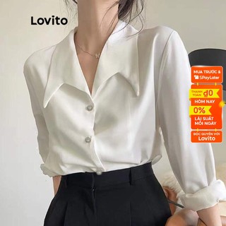 Áo kiểu LOVITO phối nút màu trơn thường ngày cho nữ LNA10163