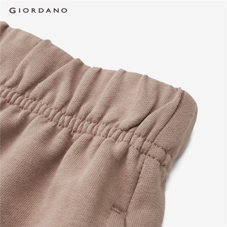 Quần short terry GIORDANO 05403325 dáng rộng vải cotton eo thun cho nữ