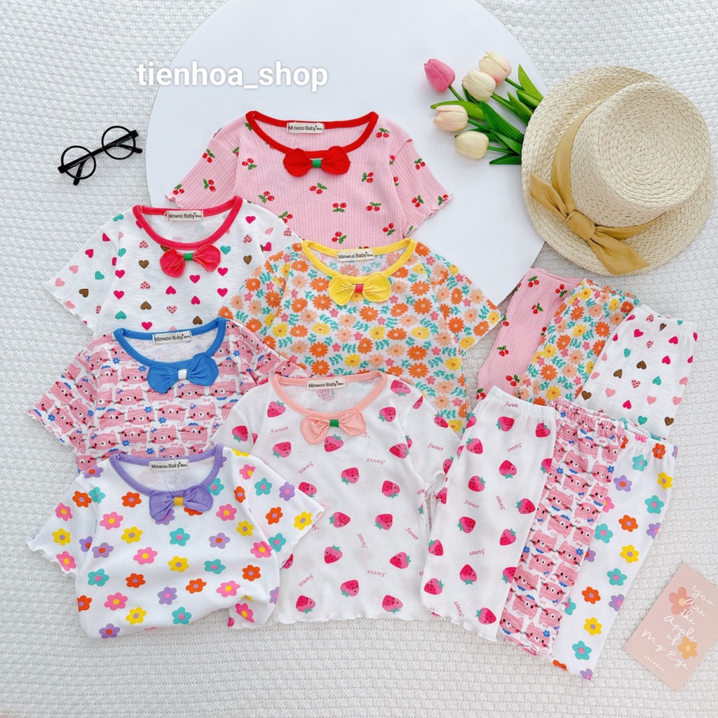 SET LỬNG ĐÍNH NƠ GÂN TĂM IN HOA CHO BÉ SIÊU XINH