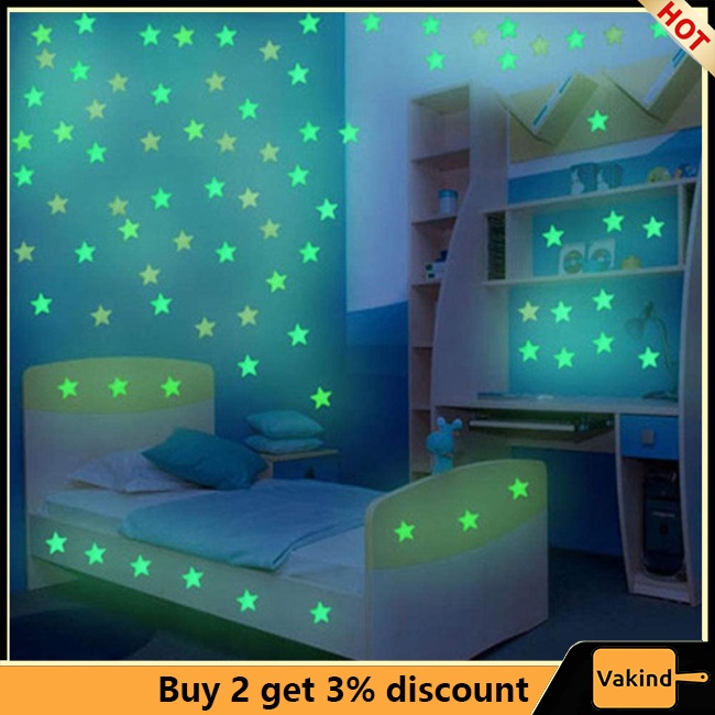 Vakind Miếng Dán Tường Hình Ngôi Sao Dạ Quang 3cm / 4.6cm / 3.8cm