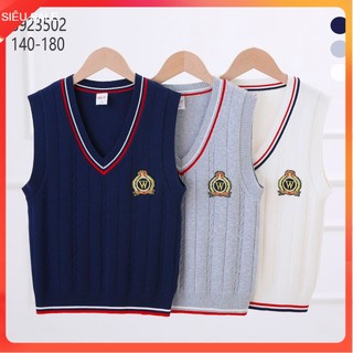 Áo gile len cho bé size đại 9-18 tuổi trơn phối viền màu, Gile len trẻ em phong cách Hàn Quốc sợi không bai xù