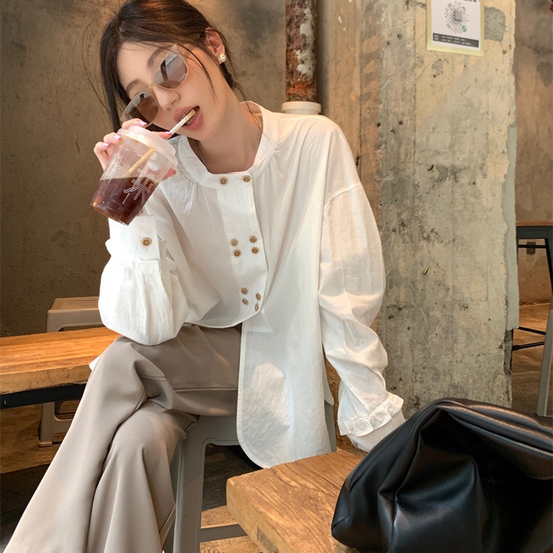 IELGY Áo Sơ Mi Tay Dài Dáng Rộng Thời Trang Dành Cho Nữ