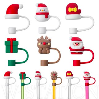 Nắp Đậy Ống Hút Bằng Silicon Họa Tiết Giáng Sinh Dễ Thương Có Thể Tái Sử Dụng