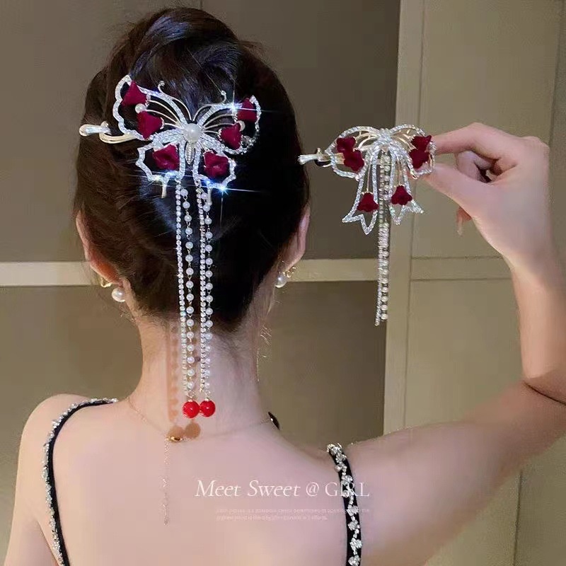 Mới Kẹp Tóc Hình Hoa lily of the valley Phối Tua Rua Có Độ Co Giãn Cao Cho Cô Dâu