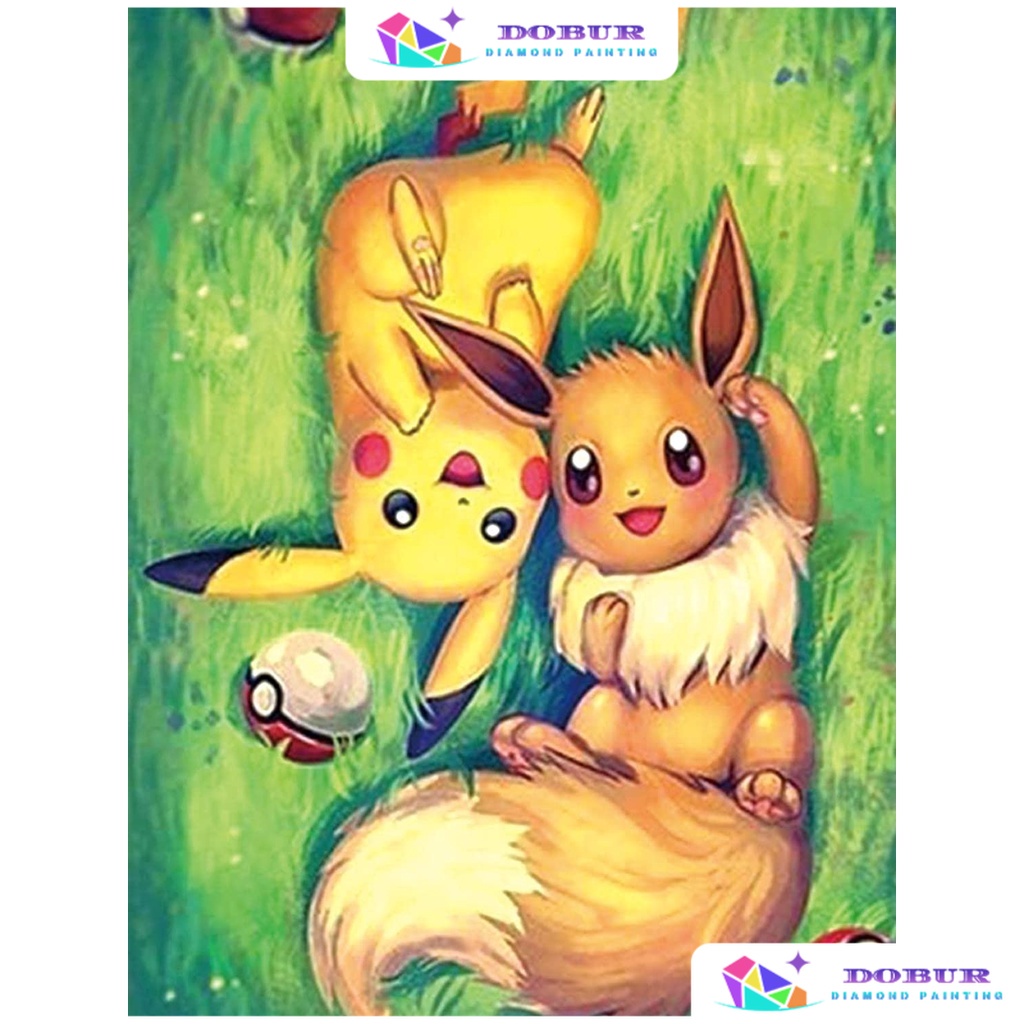 DOBUR | Bộ Tranh Đính Đá 5D Toàn Diện Họa Tiết Pikachu / Vuông Độc Đáo DIY Dùng Trang Trí Nhà Cửa