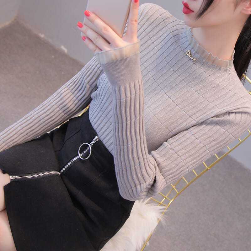 Áo Len Tay Dài Cổ Lá Sen Phong Cách Thu Đông Mới Cho Nữ