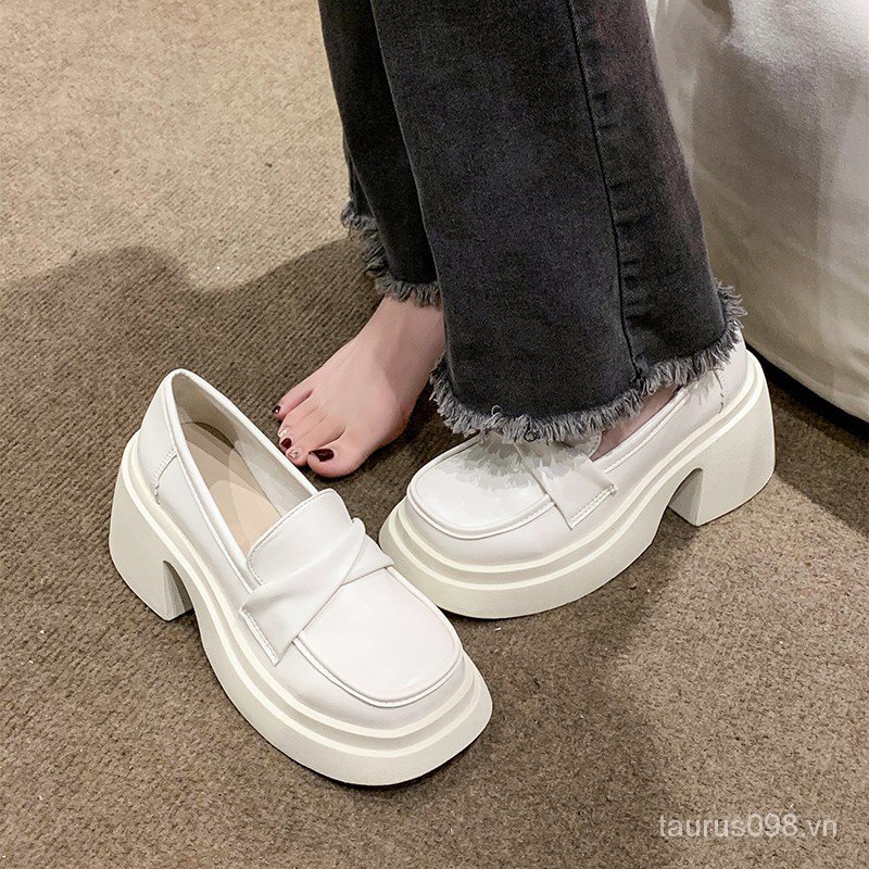 Giày Da Đế Dày Mũi Tròn Phong Cách Anh Quốc Thời Trang Xuân Thu 2023