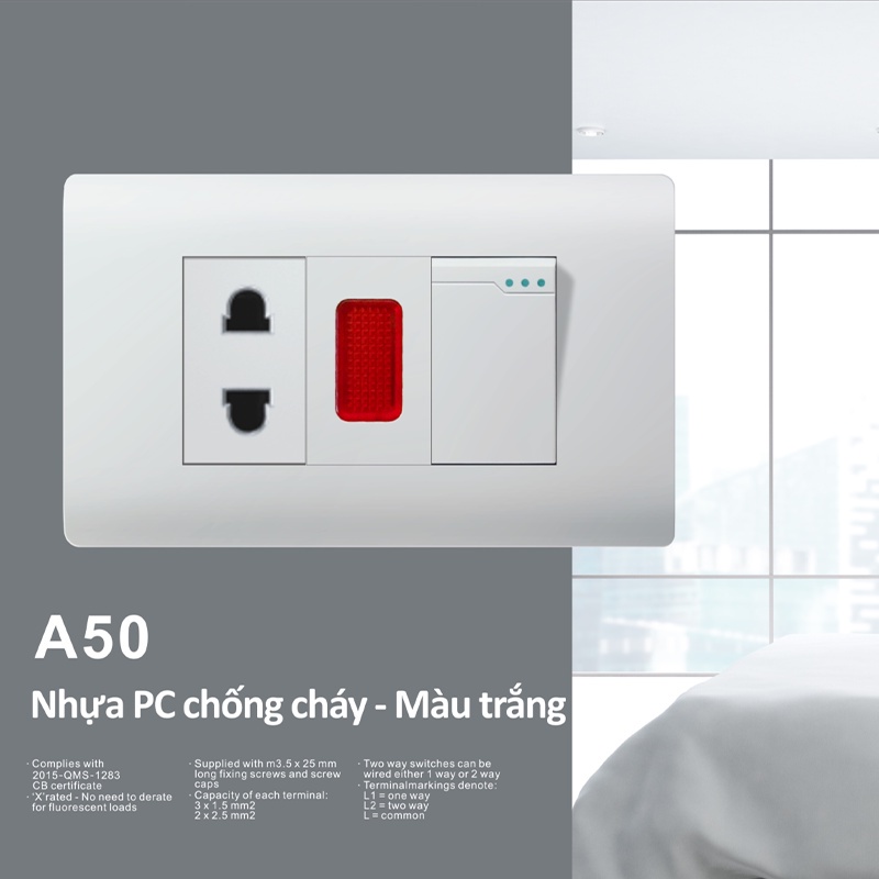 Hạt ổ cắm 3 chấu đa năng có màng che 16A - Hạt Ổ Cắm Dòng A50 DoBo Hàn Quốc nhập khẩu cao cấp