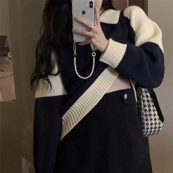 Áo sweater Dệt Kim Phối Màu Tương Phản Thời Trang Mùa Thu Cho Nữ