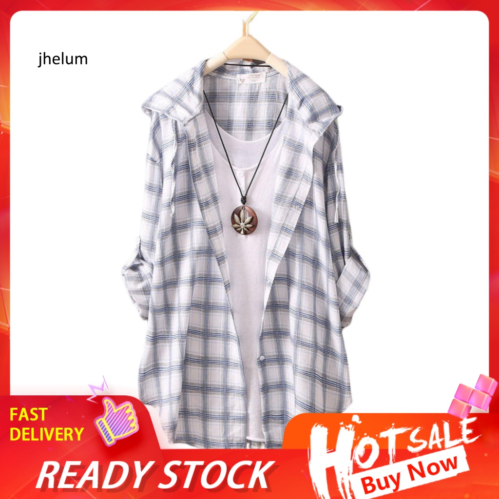 Áo Khoác cardigan Chống Nắng Dạng Cuộn Lên Được Có Mũ Trùm Đầu Che Nắng Mùa Hè In Họa Tiết Kẻ Sọc Phía Trước Cho Nữ