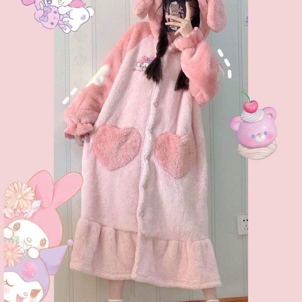 [QC][HÀNG SẴN]Áo choàng/Váy ngủ lông dài tay THỎ HOA HỒNG mềm mại ấm áp Xưởng may Sm | BigBuy360 - bigbuy360.vn