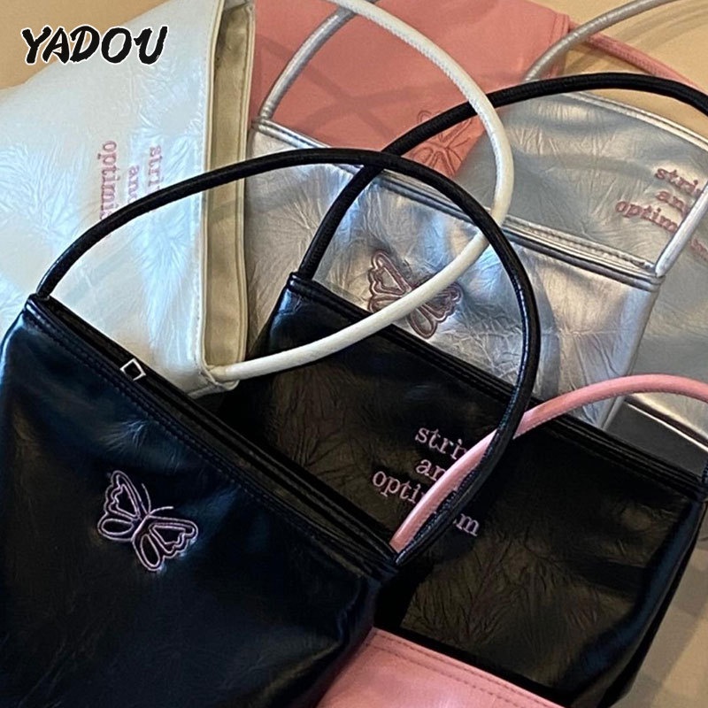 Yamadou Túi Xách tote Đeo Cánh Tay Bằng Gỗ Mun Thêu Họa Tiết Bướm Thời Trang Hàn Quốc Cho Nữ