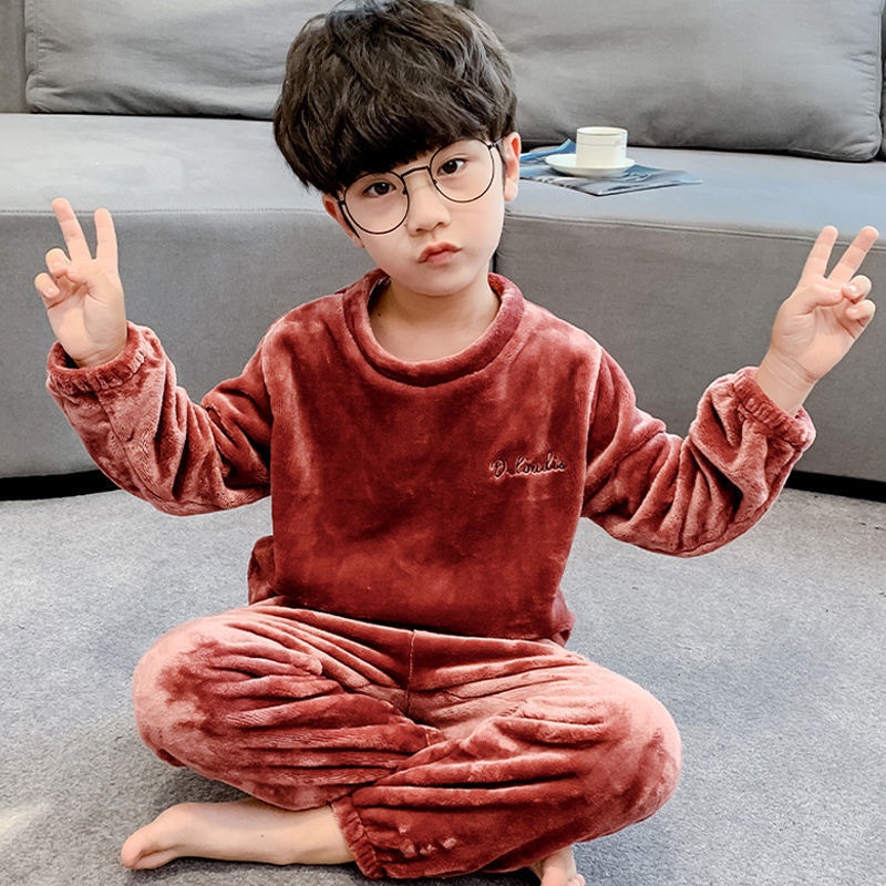 Bộ Đồ Ngủ Vải Lông Cừu San Hô Dày Dặn Thời Trang Mùa Đông Cho Bé