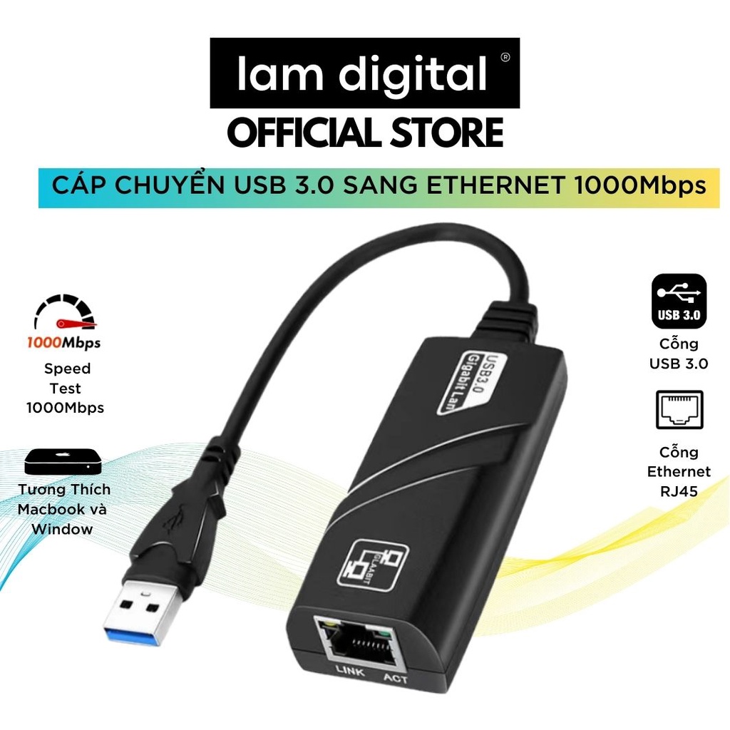 Cáp Chuyển Đổi USB 3.0 Sang Cỗng LAN RJ45 1 Gbps Tốc Độ Cao