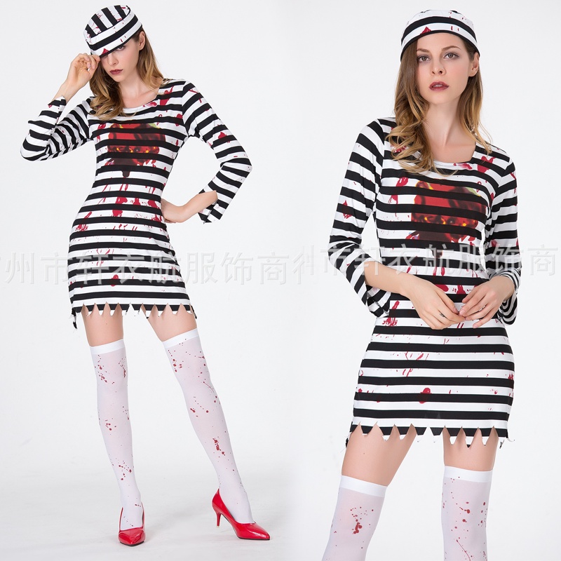 Trang Phục Hóa Trang Tù Nhân halloween Màu Trắng Đen Cho Nam Và Nữ