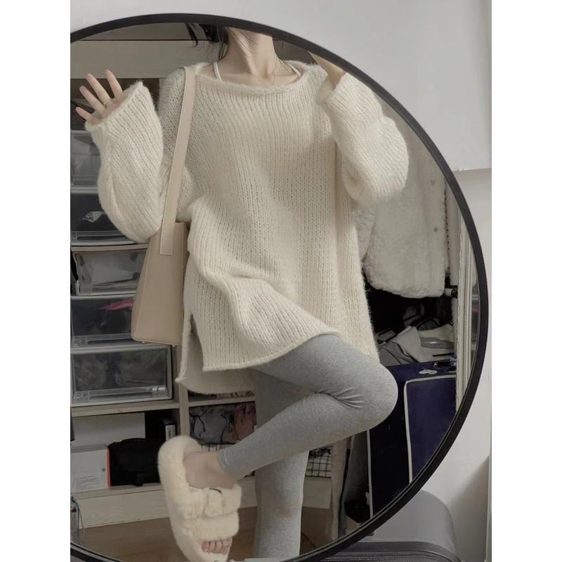Áo sweater Dệt Kim Cao Cấp Dáng Rộng Hở Vai Thời Trang Thu Đông Dành Cho Nữ