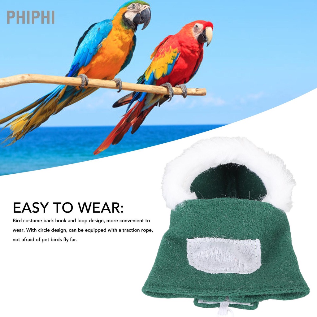 PHIPHI Giáng Sinh Chim Quần Áo Da Mềm Mại Thân Thiện Dễ Thương Có Mũ Trùm Đầu Bay Phù Hợp Cho Vẹt Lovebird Cockatiel Xanh