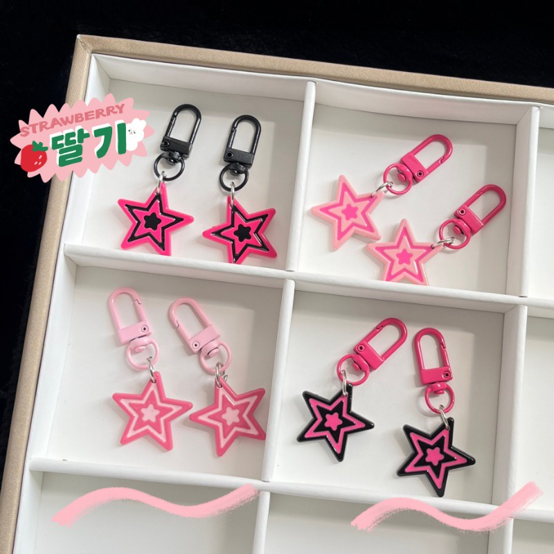Móc Chìa Khóa Màu Hồng / Ngôi Sao Năm Cánh Bằng Nhựa resin diy Thời Trang Nữ Tính Ngọt Ngào / Móc Khóa Túi Xách / dopamine