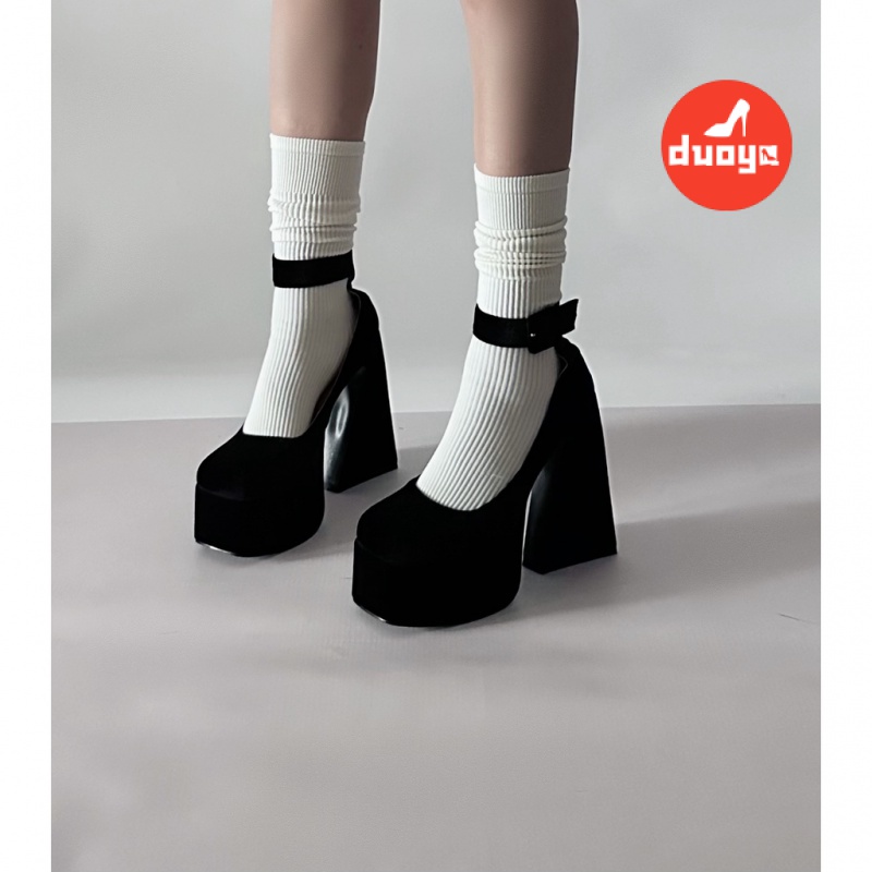 Nhà máy duoya tóc thẳng ~  giày barbie nền tảng chống thấm nước giày cao gót da lộn dày-chữa giày mary jane giày gót dày phụ nữ giày mùa xuân thu miễn phí vận chuyển