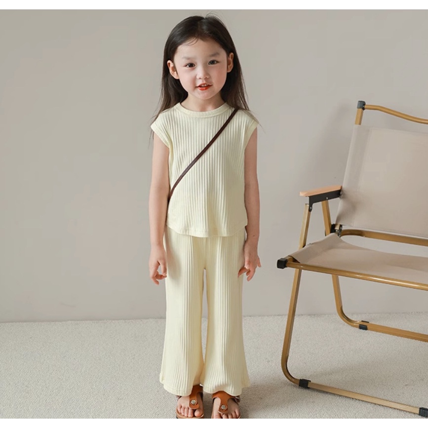 Bộ Áo tank top Sát Nách + Quần Dài Phong Cách Hàn Quốc Cho Bé Gái