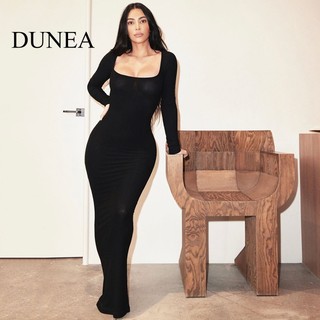 DUNEA Đầm maxi Tay Dài Cổ Chữ u Thời Trang Mùa Thu Cho Nữ