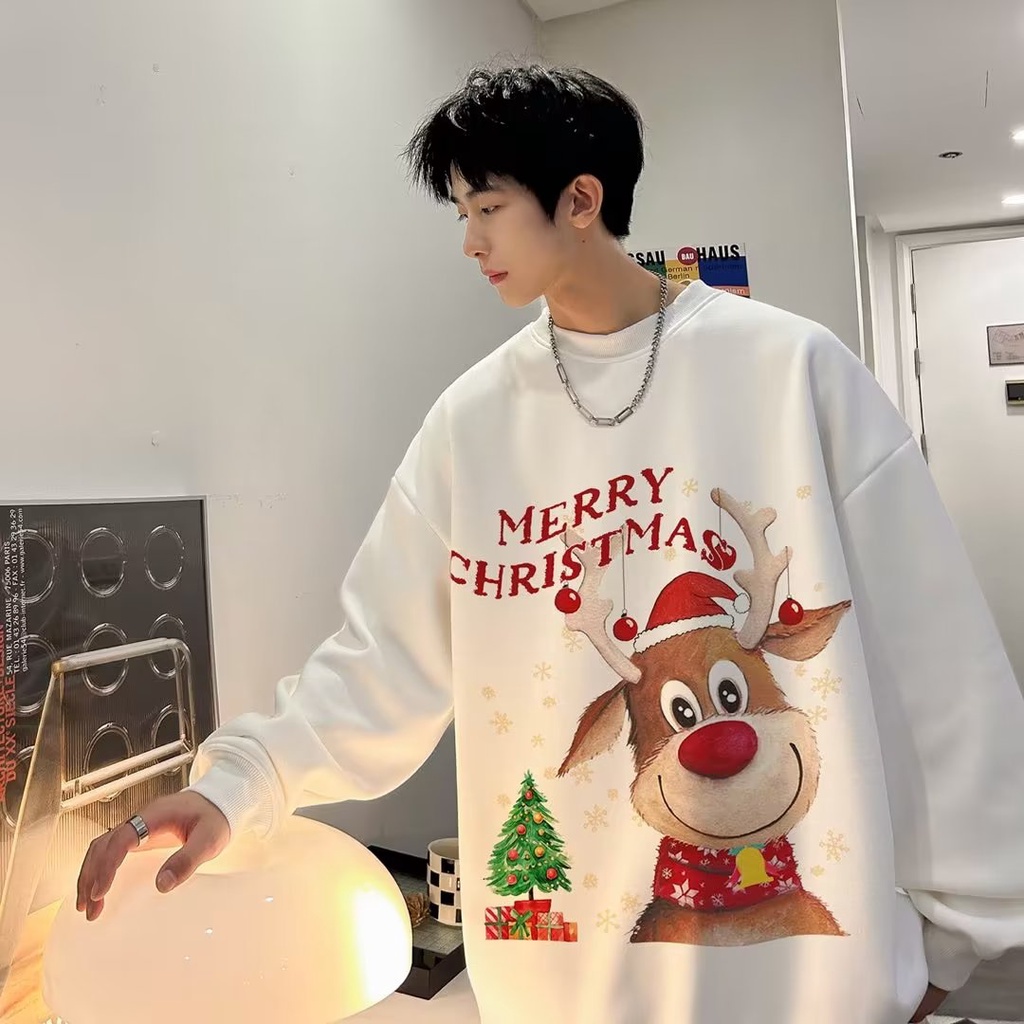 Áo sweater noel Dệt Kim Dày Dáng Rộng In Họa Tiết Giáng Sinh Cho Cặp Đôi