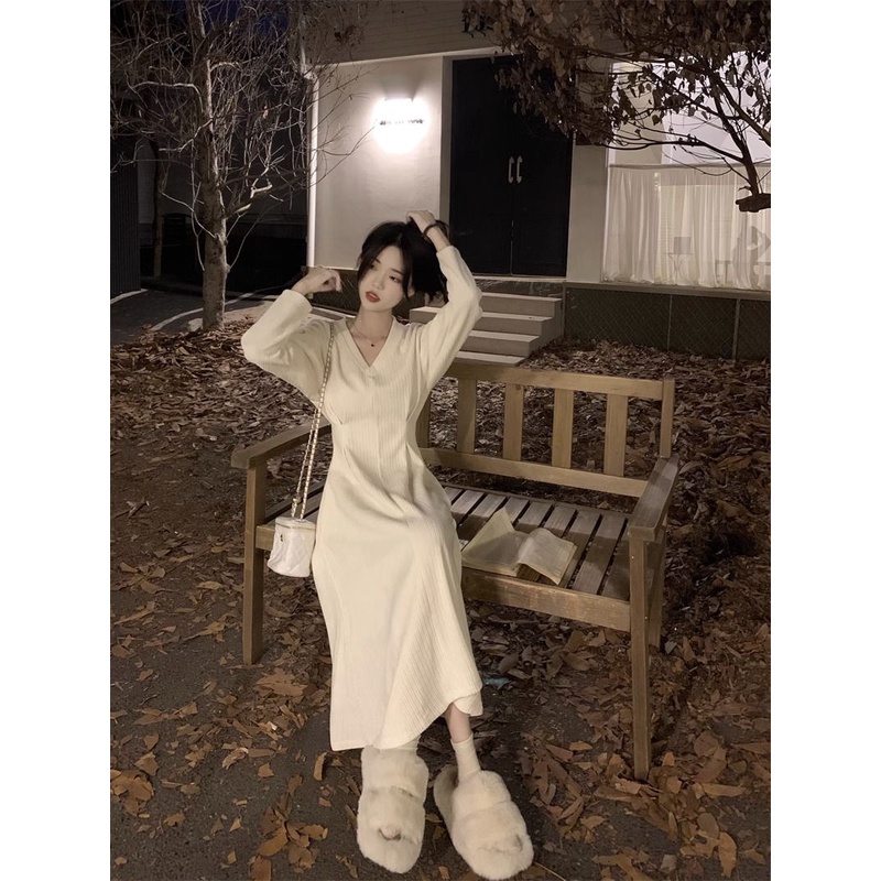 Đầm Dài Dáng Chữ a Tay Dài Cổ Chữ v Thời Trang Mùa Thu Phong Cách Mới Dành Cho Nữ 20