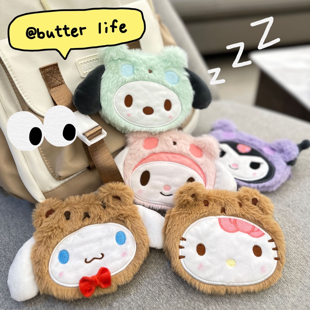 Sanrio Ví Đựng Tiền Xu / Thẻ / Tai Nghe Bằng Lông Nhung Hoạ Tiết Hoạt Hình Xinh Xắn