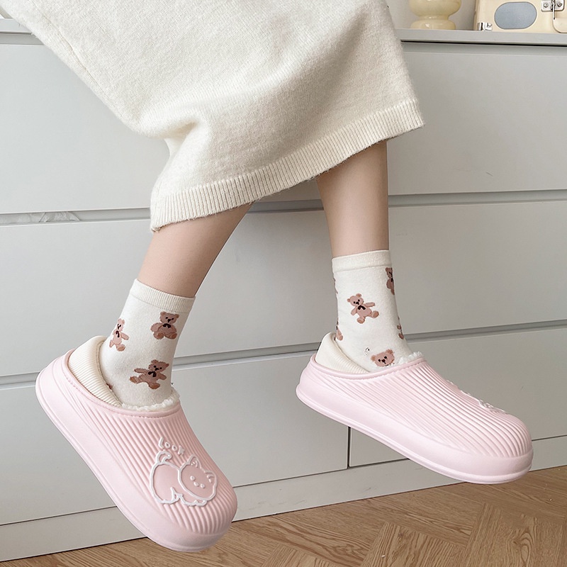 Dép Bông Đi Trong Nhà Đế Dày Chống Trượt Giữ Ấm Mùa Đông Dễ Thương Cho Cặp Đôi