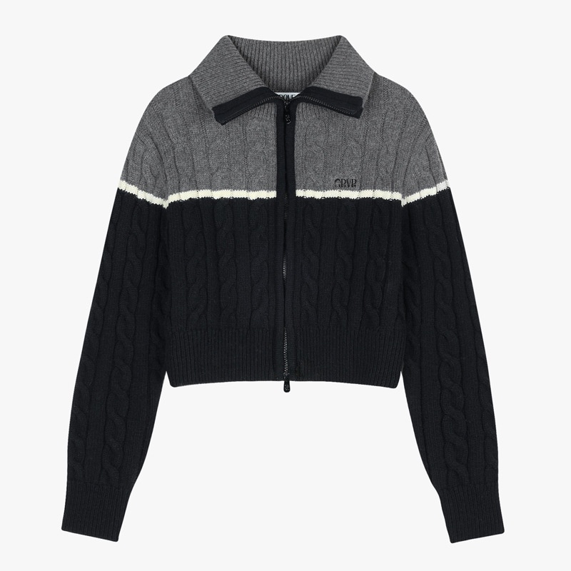 Áo sweater Dệt Kim Cổ Cao Xoắn Đôi Khóa Kéo Màu Tương Phản Ấm Áp Mùa Thu Đông Cho Nữ