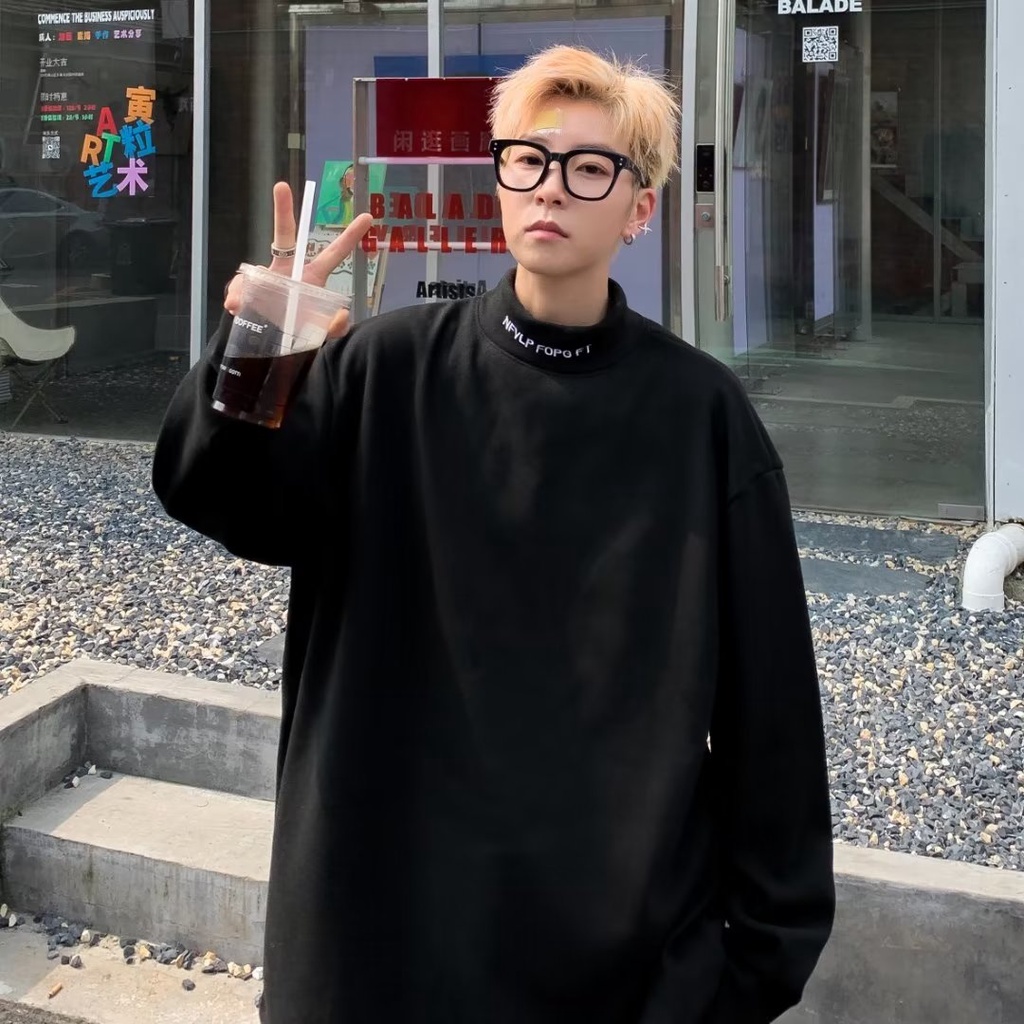 Áo hoodie Tay Dài Cổ Cao Phong Cách Thời Trang Hàn Quốc Cho Nam Giới