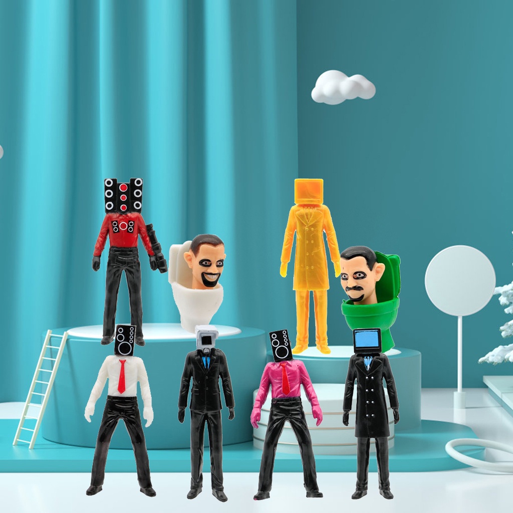 Xả kho Set 9 Mô Hình Toilet Skibidi Trang Trí Nội Thất tặng kèm xe