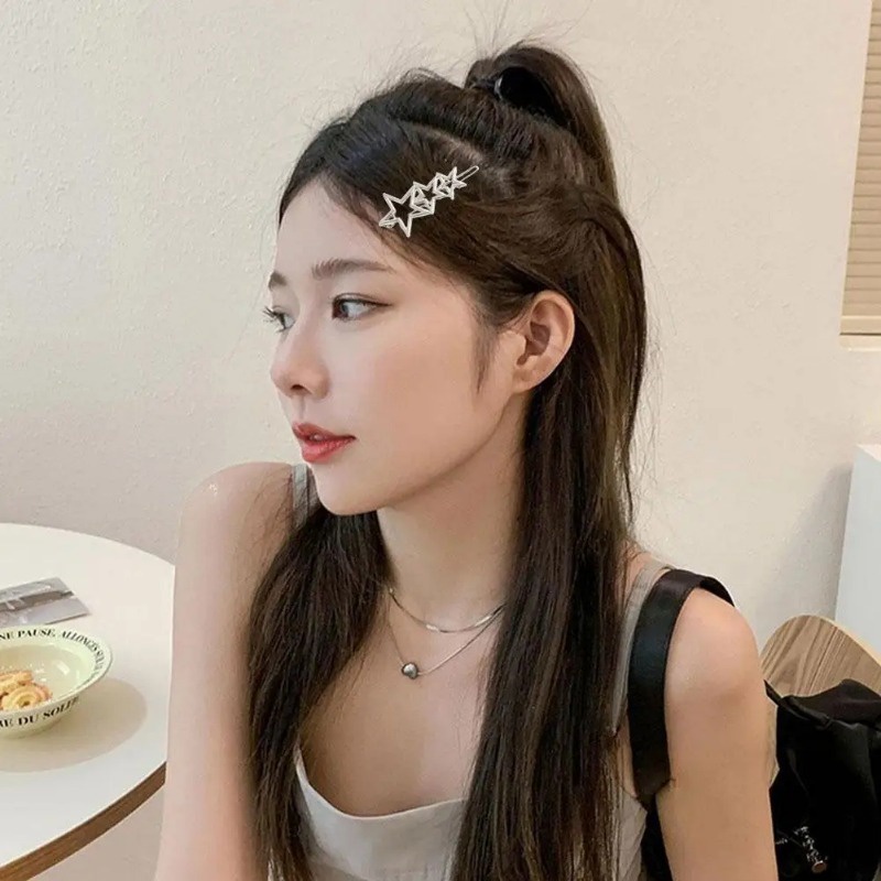 Kẹp Tóc Hình Ngôi Sao / Trái Tim Rỗng / Ngôi Sao Bằng Kim Loại Nhiều Màu Sắc y2k Cho Bé Gái dopamine