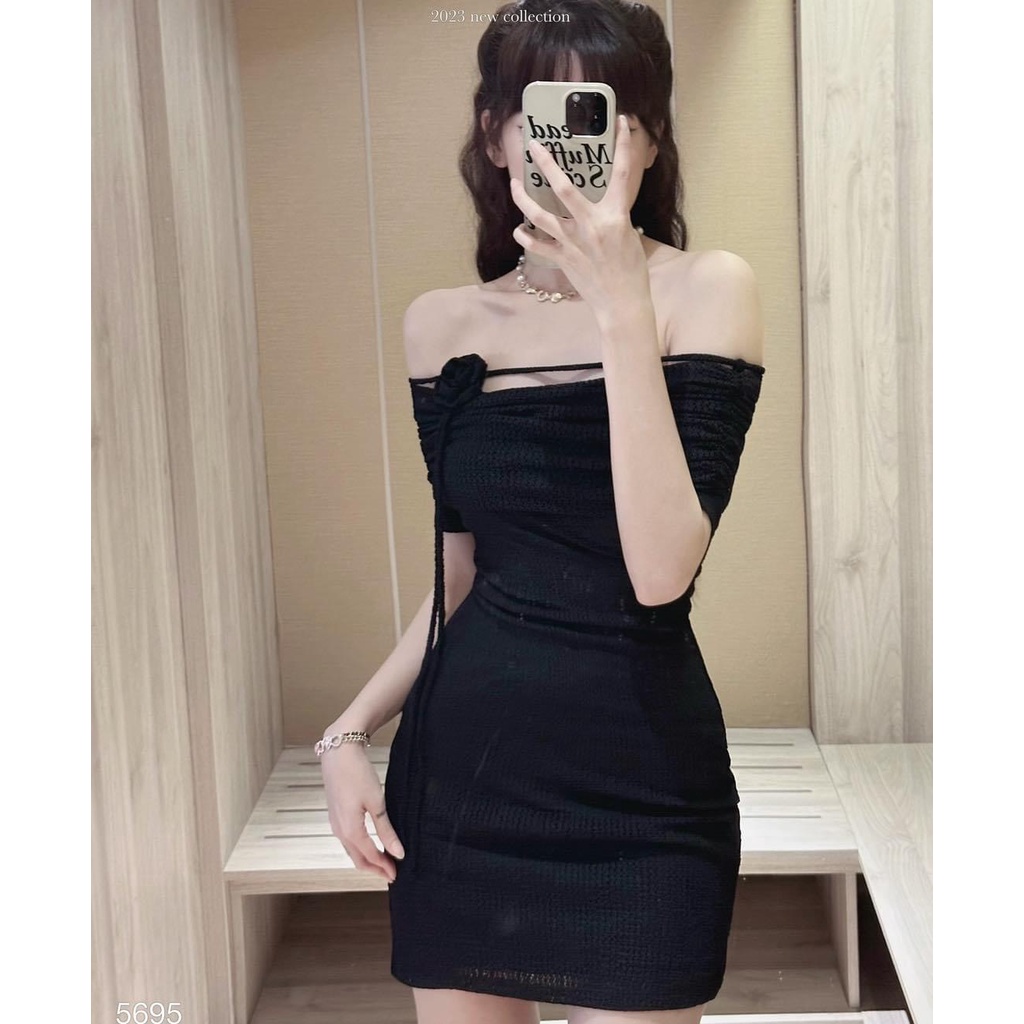 Đầm Body Dự Tiệc Trễ Vai Kèm Hoa Tôn Dáng, Thanh Lịch,  3 Màu Trending - D0826
