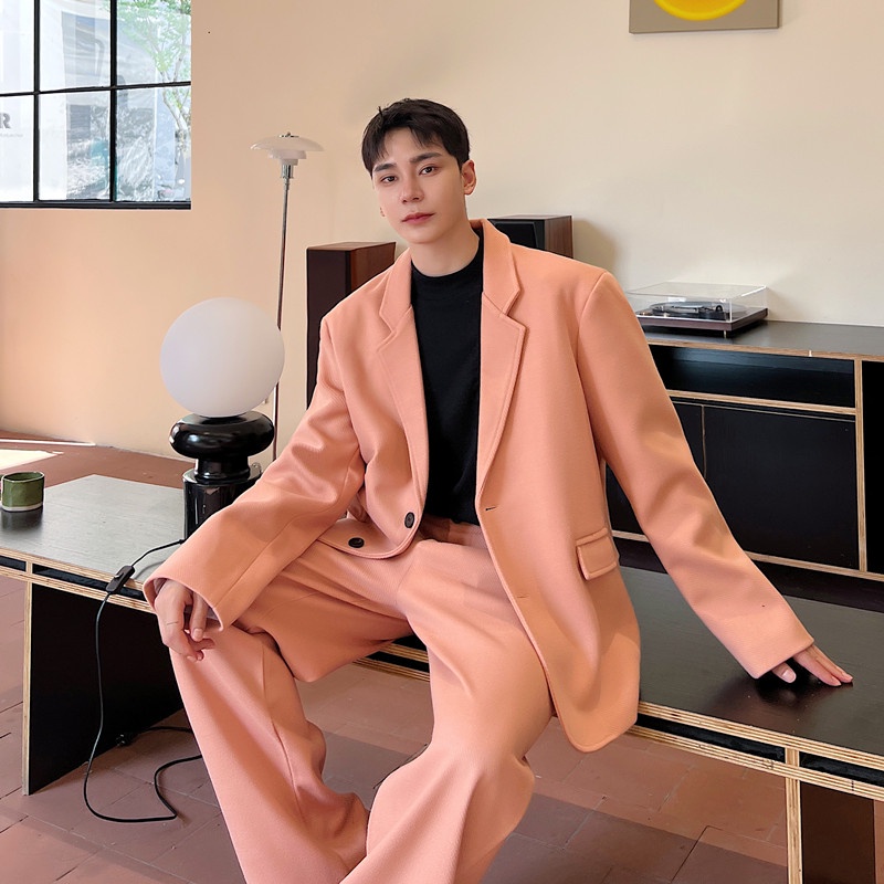 October Áo Khoác blazer Len Màu Hồng nude Phong Cách Hàn Quốc Cao Cấp Thời Trang Thu Đông Dành Cho Nam