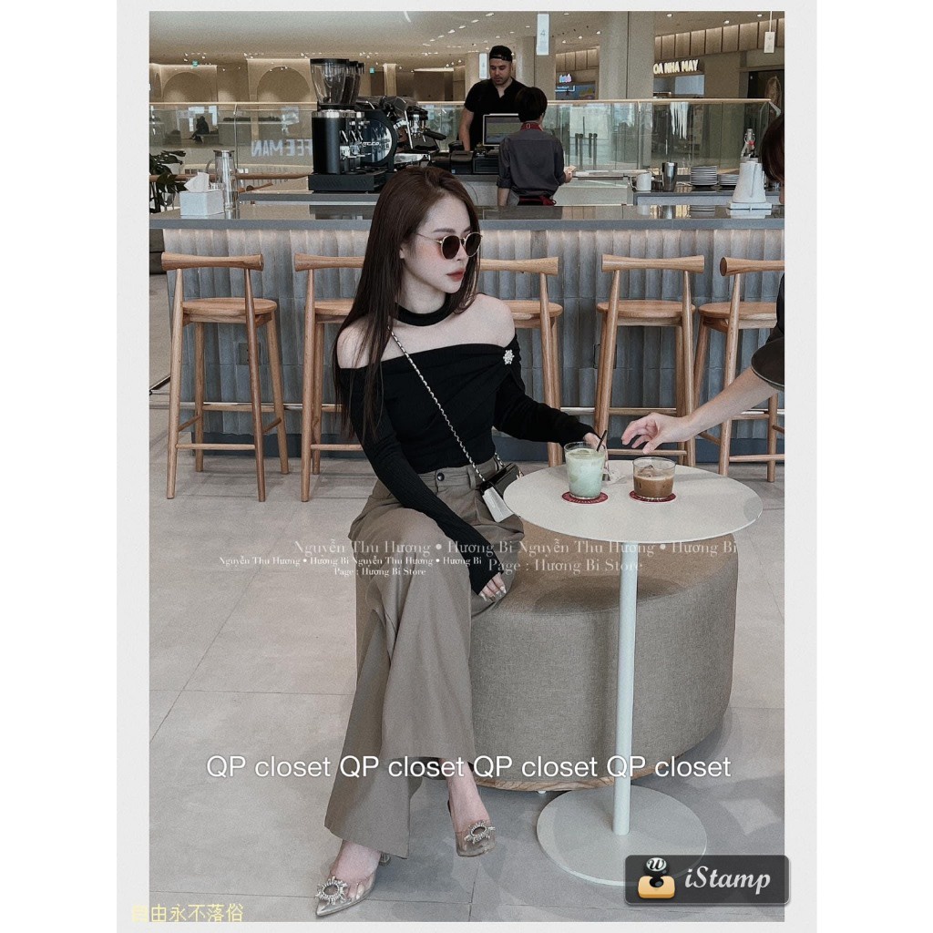 Áo Trễ Vai Sang Chảnh, Thun Tăm Co Dãn, Cài Tag Hoa Đá Xinh Xắn