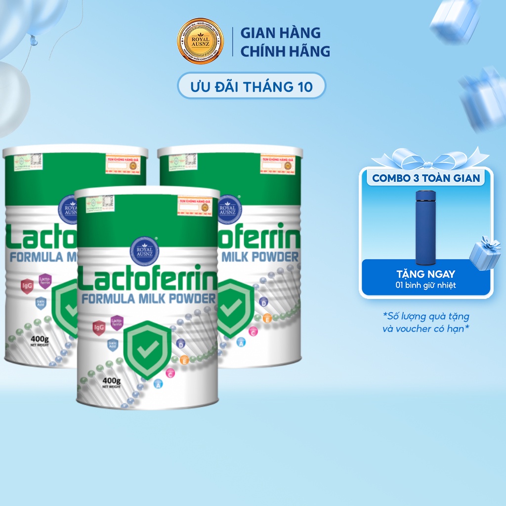 Combo 3 Hộp Sữa Bột ROYAL AUSNZ Lactoferrin Formula Milk Powder Bổ Sung Vitamin, Khoáng Chất 400g/hộp