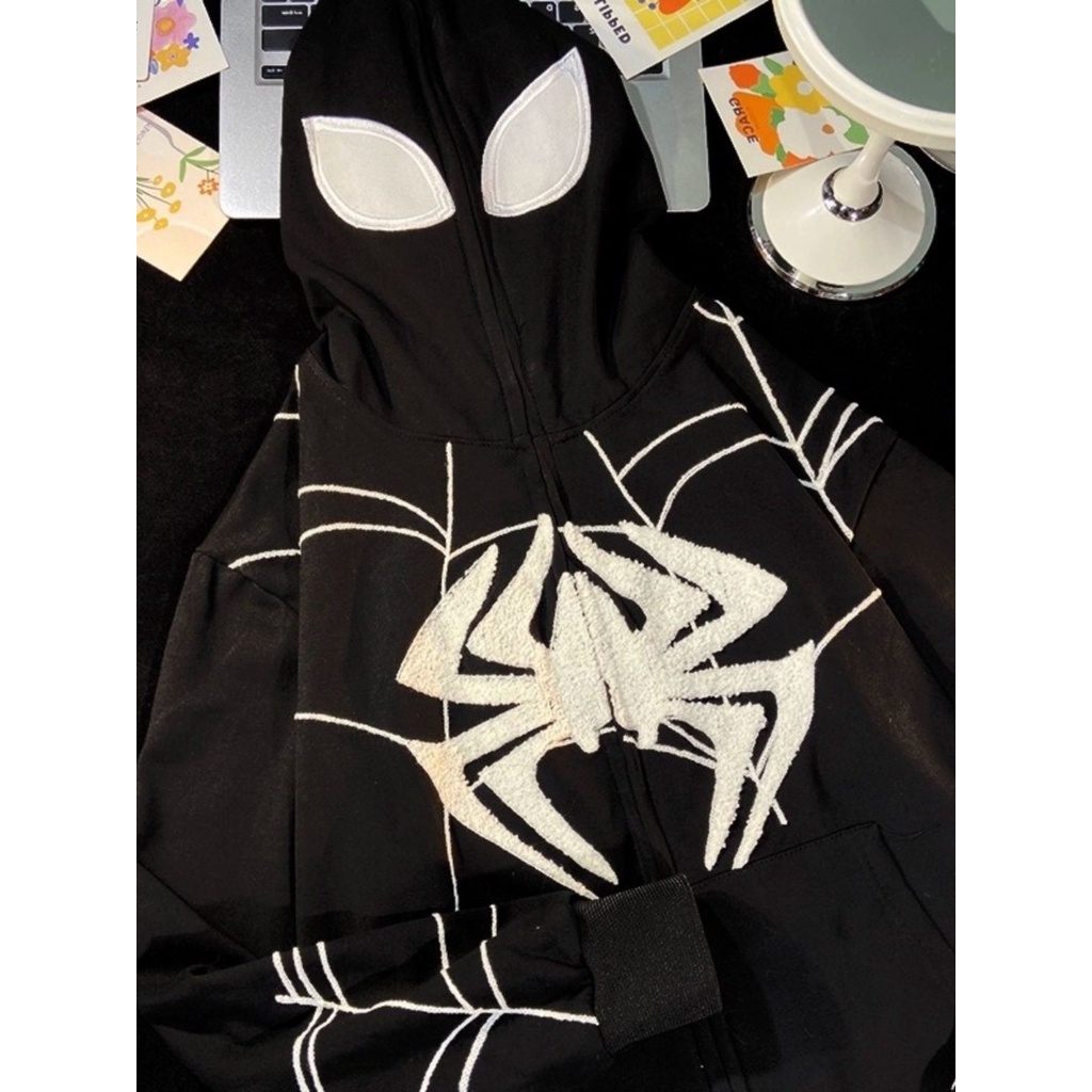 Áo Khoác cardigan Kiểu Dây Kéo Thêu Hình Nhện Phong Cách Cổ Điển Thời Trang Xuân Thu Hàng Mới Dành Cho Cặp Đôi