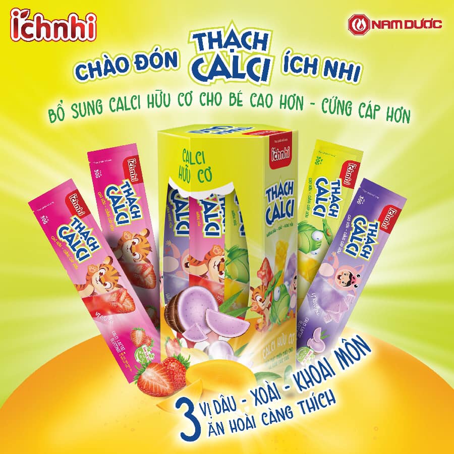 Thạch Canxi Ích Nhi Hỗ Trợ Trẻ Phát Triển Chiều Cao, Giúp Xương Và Răng Chắc Khỏe Vị Ngọt Thanh Nhẹ - Hộp 21 gói x 30gr